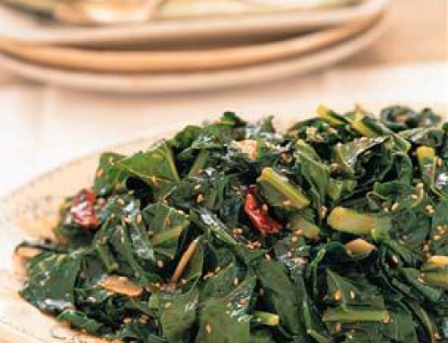 Collard Greens with Benne Seeds and Chili Oil